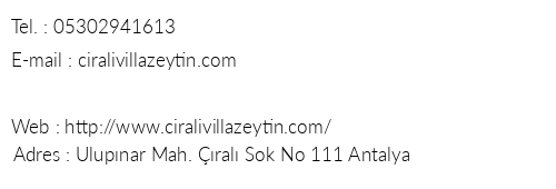 ral Villa Zeytin telefon numaralar, faks, e-mail, posta adresi ve iletiim bilgileri